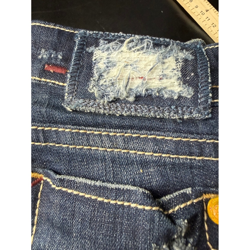 MEK Denim Cape Town Boot Cut Jeans Dark Wash Distressed Size 25/34